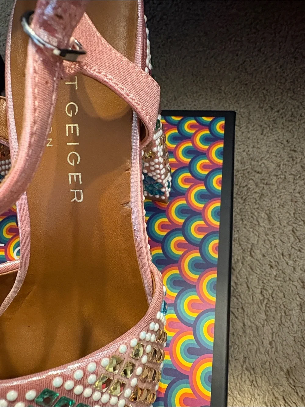 Kurt Geiger Pink Multicolor Crystal Embellished Platform Sandals
